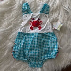 NWT Turquoise & Red 12m Crab Ruffle Butt Bubble